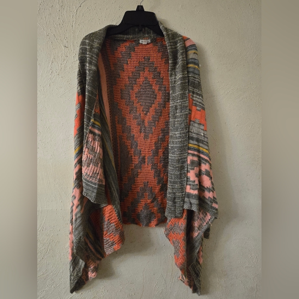 Chic Multicolor Geometric Sweater Poncho